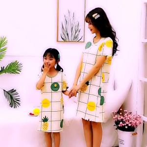 New Girls   Mom Parent-Child Skirt   Multicolor Printed Cotton Sleeping Dress   Mother-Daughter Parent-Child Nightdress