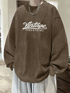 Áo Thun Cotton Dài Tay Dáng Rộng Cổ Tròn Phong Cách Mỹ Cổ Điển Dành Cho Nam Mùa Thu Mới Về Chất Liệu Cotton Thoải Mái Thường Ngày