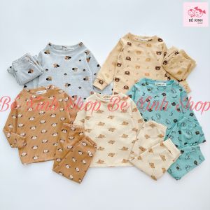 [Sale Lớn]Đồ Bộ Quần Áo Thu Đông Dài Tay Cho Trẻ Em Trai Gái 8-18kgBộ Đồ Tay Dài Len Tăm Cho Bé Trai Bé Gái  LEN TĂM IN Bé_Xinh_Shop