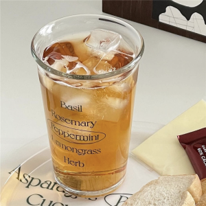 Vintage Style Glass Cup with Lettering for Milk Coffee Latte Food Photography round Shape Ice Cold Drinkware from Mainland China