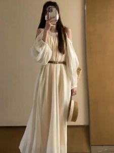 QFN | Niche French Elegant White Off-shoulder Dress