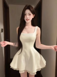 CHANGTONG | Elegant French Style Sleeveless Net Yoke Puff Dress
