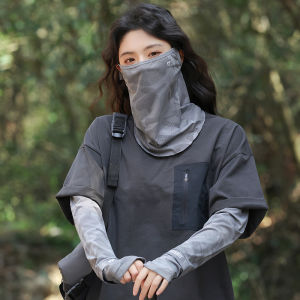 BILLI ZILLY | หน้ากากกันแดดผ้าไหมน้ำแข็งสำหรับผู้หญิงในฤดูร้อนกลางแจ้งกันแดดกันยูวีผ้าคลุมคอบางระบายอากาศได้ดีสำหรับการขี่จักรยานและสวมใส่แขนกันแดด