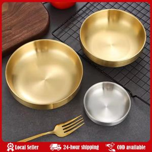 Korean Polished 304 Stainless Steel Heat Insulated Kitchen Double Layer Food Container Soup Bowls Flatware Rice Bowls Heat Insulated Stainless Steel Bowl Mixing Bowl Double Layer Rice Bowls Metal Ice Cream Soup Bowls for Kitchen Flatware