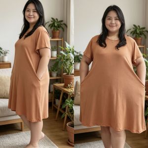Pambahay Plus Size Comfy Dress with Pockets Casual Home Wear. Key attributes: short sleeves loose fit pockets knee-length Strechable