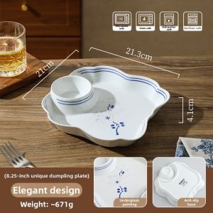 Chinese Style Dumpling Serving Plate With Dipping Compartment