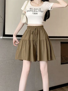 High Waist Lazy Style Thin Elastic Casual Pants Skirt Shorts Versatile High Waist Slimming Belted Five-Quarter Length