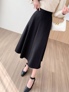 Caramel Woolen A-Line Mini Skirt Womens Spring Autumn New Style Retro Long High Waist Umbrella Skirt Commuter Work Skirt