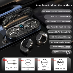 Open Ear Hook TWS Wireless Bluetooth Earphones BG03 LED Digital Power Display Touch Control Headphones Noise Cancelling Low Latency Gaming Earbuds for Sports Running Driving Daily Commute
