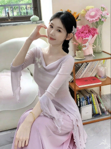 LEAF DANCE | Áo Tập Múa Ballet Cổ Bướm Voan Dài Tay