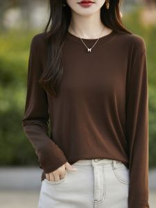 DONGYINUAN | Autumn New Tencel Elastic Round-Neck Long-Sleeve T-Shirt