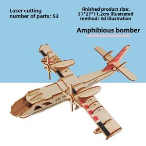 Wooden 3D Puzzle Toy for Boys Military Fighter Plane Assembly Model Handmade Childrens Educational Game Wooden Toy for Kids