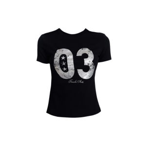 Retro American Style Cracked Letter Print Shoulder T-Shirt Womens Slim Fit Short Sleeve Summer New Style Cool Feeling