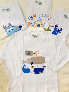 Combo 5 Áo dài tay ngắn tay bé trai bé gái Vải 100%Cotton Cao Cấp Bossini màu trắng chuẩn công ty 15-35kg Chất đẹp
