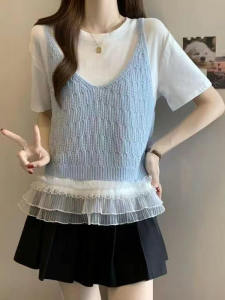 เสื้อกั๊กถักนิตติ้งสไตล์เกาหลีนุ่มๆ สำหรับผู้หญิง ปิดหน้าท้อง กระชับสัดส่วน เสื้อกั๊กถักนิตติ้งขนาดเล็ก ฤดูใบไม้ผลิ 2025