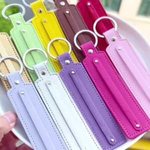 1Pc Artificial PU Leather Keychain Business Gift Leather Keychain Mens And Womens Car Keychains Waist Bag Keychain
