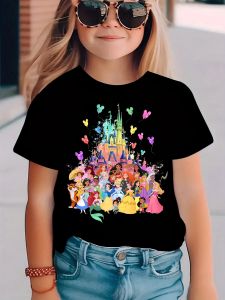 Hasbro | Disney Cute Rainbow Castle Cartoon Princess Kids T-Shirt Round Neck Casual Summer Childrens Clothing