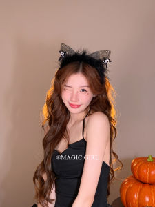 กิ๊บติดผมหูกระต่าย ดอกกุหลาบสีดำ หูแมว หัวกะโหลกผี สไตล์หวานและเท่ ชุดวันคริสต์มาส เครื่องประดับผม วัสดุผ้าฝ้าย