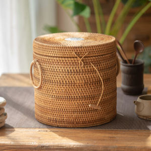 Rattan Tea Bucket Storage Basket Storage Basket Tea Canister Puer Tea Storage Storage Box Handmade Rattan Products