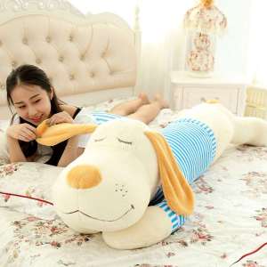 Cute Sleeping Dog Plush Toy Pillow Large Size Bedding Doll Fabric Doll for Girls Companionable Snuggly Animal Stuffing PP Cotton
