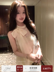 YOLI Parisian Lace Butterfly Knot Tie Womens Summer Top Luxury Embellished Shirt Korean Style Loose Fit Long Sleeve