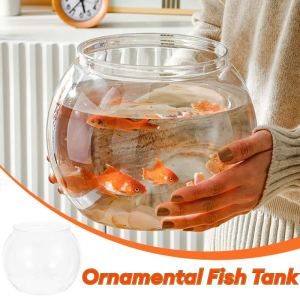 Ornamental Fish Tank Goldfish Portable Desktop Aquarium Bowl The Pet Tabletop Home Office Round Plastic