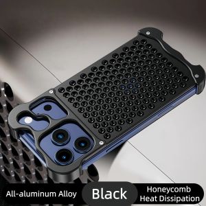 All Metal Alloy Phone Case Borderless Frame For iPhone 17 Air 16 15 Pro Max Honeycomb Heat Dissipation Bumper Shockproof Cover