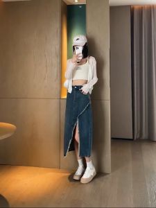 | Mode.depan | rok korean style kelah panjnag rok jeans wanita warna biru kekinain jumbo midi skirt