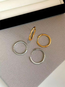 Retro Hong Kong Style Simple Circle Earrings Womens Metal Smooth Surface High-End Feeling 2025 New Plain Ring Ear Clip