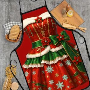 Red & Green Snowflake Christmas Apron Stain-Resistant & Durable Universal Kitchen & Household Apron