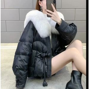 Áo Khoác Phao Nữ Kiểu Trung Quốc Có Cổ Lông Cáo Tự Nhiên Dày Dặn Ấm Áp Chống Gió Thích Hợp Cho Thời Tiết Tuyết Rơi Thời Trang Công Sở Kiểu Dáng Dày Dặn