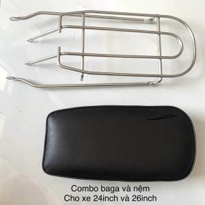 Combo Baga và đệm yên gắn xe đạp dành cho xe 24inch và 26inch các loại ( trừ dòng xe Sài thắng đĩa không gắn được)