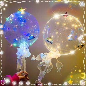 Transparent Butterfly Luminous Balloon LED Atmosphere Light Creative Wave Balloon String Light Wedding Christmas Decoration Valentines Day Gift Christmas Light Toy