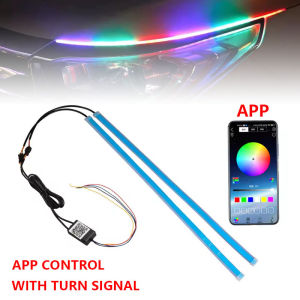 2Pcs Car LED Daytime Running Light DRL APP Control Flexible RGB Flowing Turn Signal Strip Headlight Decorative Lamp Super Bright