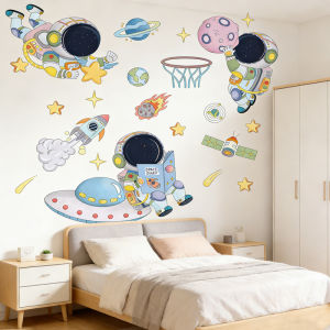Space Astronaut Wall Stickers Decorative For Childrens Bedrooms Waterproof Self-Adhesive Removable Space Wall Stickers