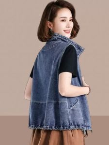 เสื้อกั๊กยีนส์บางสำหรับผู้หญิง ฤดูร้อน 2025 เสื้อคลุมกันหนาวแบบสวมใส่ภายนอก ทรงหลวม ทรงเข้ารูป แขนกุด ผ้าฝ้ายผสม