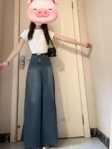 เรโทรไฮ เอว ขากว้าง เดนิม กางเกงยีนส์ ผู้หญิง ฤดูใบไม้ผลิ ฤดูร้อน แบบใหม่หลวม พรางหุ่น ความยาวพื้น กางเกงขาม้า อินเทรนด์