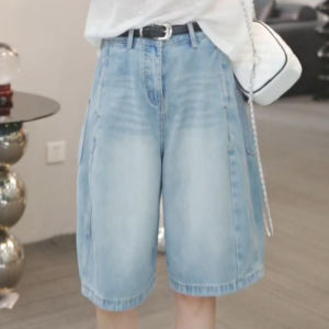 Shalldoer | กางเกงขาสั้นยีนส์ทรงหัวใจสำหรับผู้หญิง ทรงหลวม ทรงเอวสูง ทรงตรง กางเกงขายาวห้าส่วน ทรงบาง ฤดูร้อน 2025