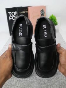 RUIMO Sepatu Slip On Wanita Kulit Sintetis Motif Korea Import Premium - Tumit Tinggi Tinggi A15