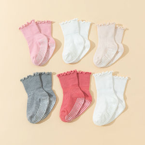 6 Pairs Baby Socks Anti-slip Grips Cotton Ruffle Socks for Toddler Girls Soft Breathable Newborn Socks