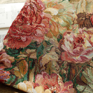 Retro Oil Painting Style Big Flower Jacquard Yarn-dyed Cotton Polyester Fabric for Bags and Clothing TJ5762
