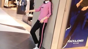 Striped Pants Womens New Slim Sports Casual Pants Large Loose Outwear High Waist Capris