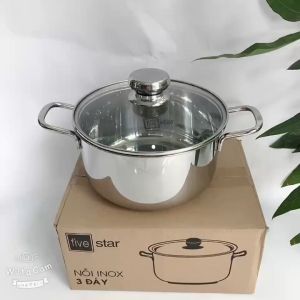 Nồi inox 3 đáy Fivestar 24cm Nắp Kính đun được trên bếp điện từ