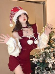 KENI/Plus Size French Style Pure Sweet and Spicy Suspenders Dress Womens Fall and Winter Plus Size Ladies Atmosphere Christmas Wear