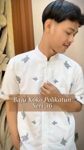 S&D Project Baju Koko Polikatun Bordir Lengan Pendek Ukuran S M L XL XXL 3XL 4XL - Putih Tulang