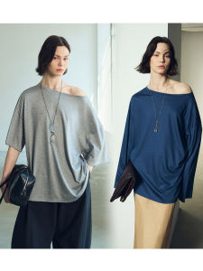 Lightweight Soft Long Staple Cotton Side-Buckle Shoulder T-Shirt Comfortable Loose Fit Knitted Summer Top Pure Color Design