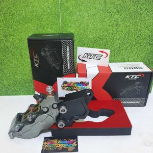 KALIPER KTC RACING 4PISTON 4P BIGPOT AXIAL KANAN BLACK & GREY FULL CNC + BREKET CRM FOR MATIC YAMAHA NMAX 155 NEW & NMAX 155OLD (ORIGINAL KTC 100%)