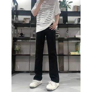 Retro American Vibe Mens Jeans Spring Autumn Trendy High Street Smokey Grey Washed Slim Straight Leg Cotton Denim Jeans