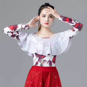 New Modern National Standard Dance Waltz Long Sleeve Square Dance Dress Latin Dance Top Training Dress Dance Dress Female