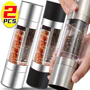 2-In-1 Manual Salt Pepper Grinder Stainless Steel Adjustable Seasoning Bottle Grinding Containers Mill Shakers Kitchen Gadgets